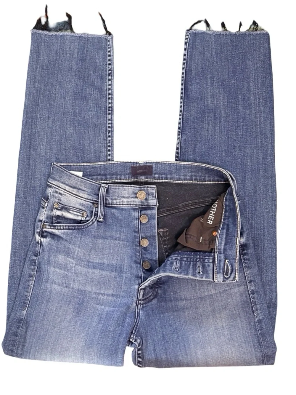 MOTHER The Tomcat Straight Leg Ankle Fray Blue Denim Jeans in Watch Me Size 27
